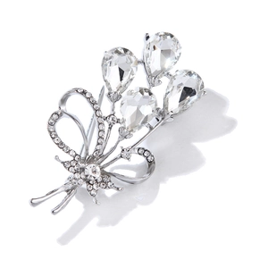 Elegant silver flower bouquet brooch with sparkling crystals and rhinestones for women
