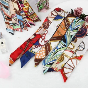 Long Satin Ribbon Scarf Printed Hair Band Bag Tie French Retro Elegant Twilly For Women
