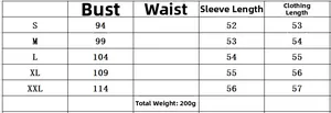 Size chart detail for off-shoulder flare sleeve shirt including bust and length data