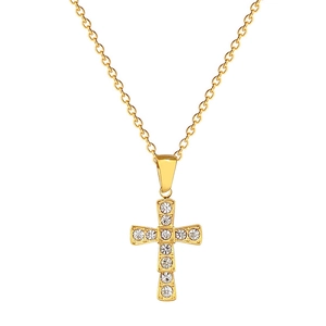 Luxurious 18K gold plated titanium steel necklace with a sparkling cross pendant