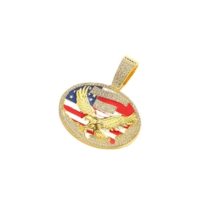Pendentif aigle drapeau américain plaqué or avec cristaux et chaîne cubaine homme