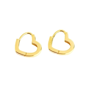 Minimalist S925 sterling silver heart hoop earrings in gold finish on white background