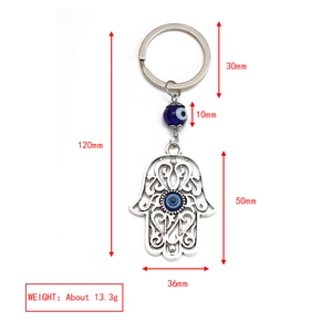 Specifiche dettagliate delle dimensioni per il portachiavi argento Hamsa Hand e Evil Eye
