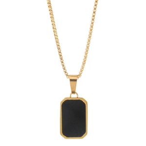 Minimalist Titanium Steel Square Black Shell Pendant Necklace For Women Gold Geometric Clavicle Chain Trendy Jewelry Gift