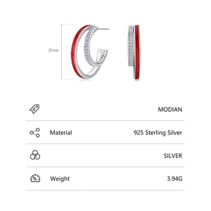 S925 Sterling Silver double hoop earrings with red enamel and micro-pave zircons