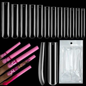 Unghie finte quadrate extra lunghe trasparenti in 12 misure con applicazione rosa