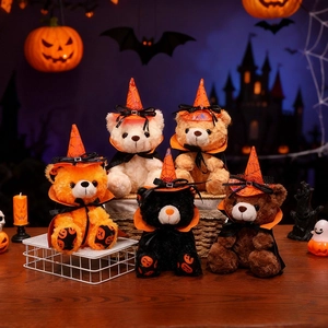 Orsetto Di Peluche Halloween Giocattolo Cappello Da Mago Mantello Motivo Zucca Animale Di Peluche Regalo Festa Decorazione