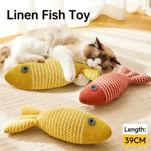 Fischform Katzenminze Spielzeug Langlebig Leinen Baumwolle Katze Kauen Interaktives Spielen Für Kätzchen Wellenmuster Glocke