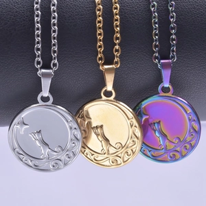 Minimalist 18k plated stainless steel necklaces featuring cat and moon heart pendants