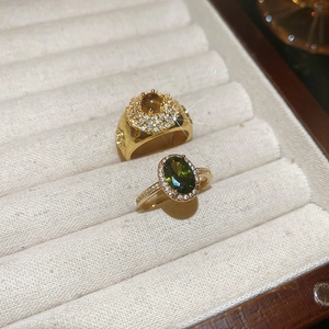 Vintage 18k gold plated open rings set with emerald zircon and amber tiger eye stone