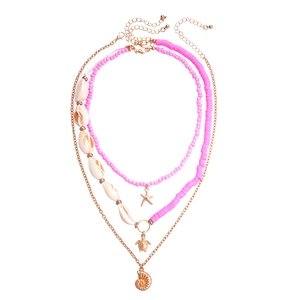 Three-layer bohemian beaded necklace set with starfish, turtle and conch pendants