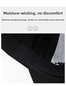 Detail of widened sweatband and breathable fabric on black embroidery baseball cap