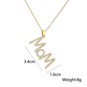 Detailed dimensions of 18K gold plated MOM pendant with size 3.4x1.6cm and 8g weight