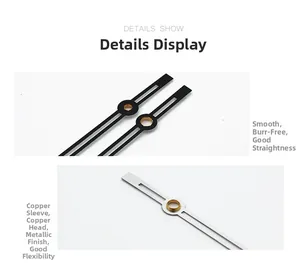 Macro detail of metal clock hands with brass reinforced sockets for DIY wall clocks