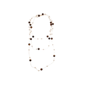 Elegant French vintage multi-layer necklace with white pearls and brown beads