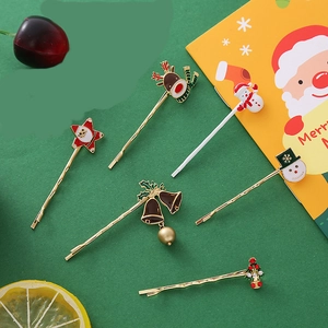 Set de 6 pinces à cheveux de Noël avec élan bonhomme de neige et cloches dorées