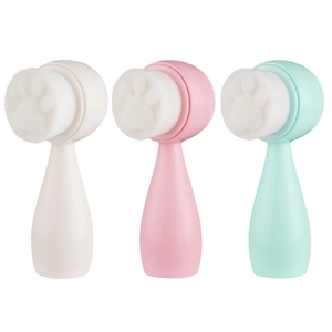 Cat paw double-sided manual facial cleansing brush with soft bristles and silicone massager