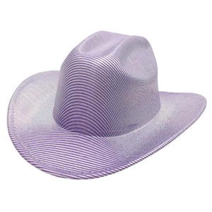 British style purple and white striped western cowboy hat with a curved wide brim