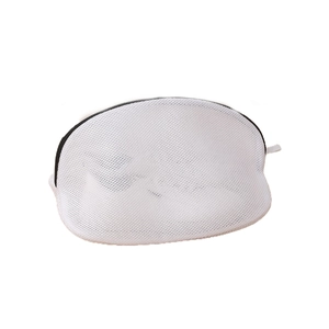 White mesh laundry shoe bag for washing machine protection with black zipper seal