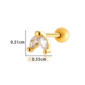 Golden stainless steel stud earring with marquise zirconia and size dimensions