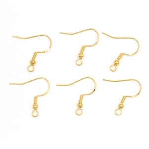 Detailed set of six golden U-shaped earring hooks for DIY jewelry making and crafting