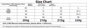 Detailed size chart for tweed vest and shorts set with fabric composition and measurements