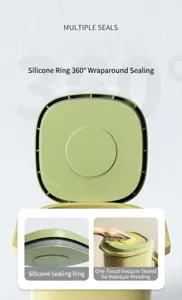 Detail view of airtight silicone sealing ring and vacuum lid for pet food storage bins