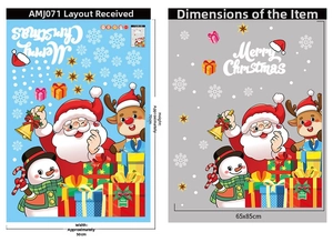Christmas window stickers layout showing Santa, elk, and snowflakes in 50x70cm size