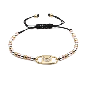 Moon Pendant Adjustable Bracelet Copper Micro Pave Cubic Zirconia Tricolor Beads Black Rope Jewelry For Women Men
