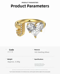 Macro detail of S925 sterling silver ring with letter J and 5A heart cubic zirconia