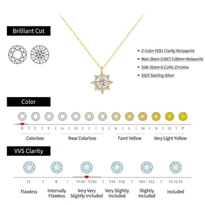 Collier flocon en argent S925 avec un diamant Moissanite de couleur D éclatant et pur