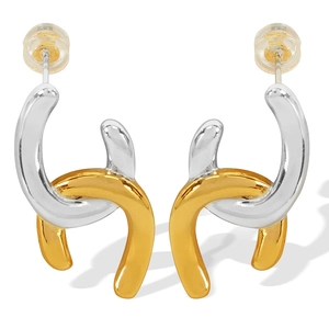 Minimalist geometric crisscross earrings in gold and silver finish with sleek curved lines