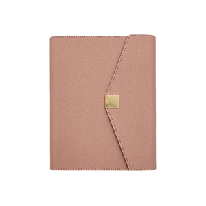Elegant dusty pink litchi grain faux leather business notebook with golden magnetic buckle