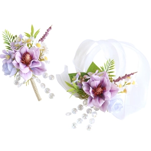 Élégant ensemble de fleurs de soie violettes avec boutonnière et corsage de poignet