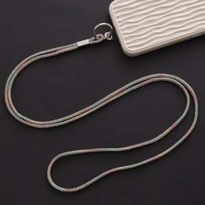 Close-up of luxury gradient rhinestone phone strap with metal ring clasp and clear tab