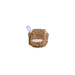 Sherpa fleece mini earphone pouch for AirPods with purple woven neck lanyard