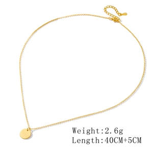 Detail of gold coin pendant necklace showing weight 2.6g and length 45cm parameters