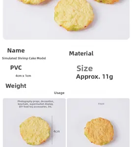 Primer plano de modelo realista de pastel de camarón en PVC con textura y dimensiones