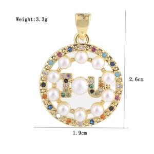 Detailed size view of 18K gold plated evil eye pendant with pearls and colorful gems
