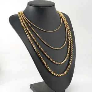 Box Chain Necklace 18K Gold Plated Stainless Steel Minimalist Hip Hop Punk Style Jewelry Unisex Lobster Clasp