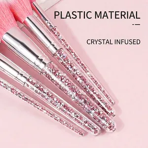 Diamond-handle 5pcs makeup brush set with pink soft bristles and crystal filled handles