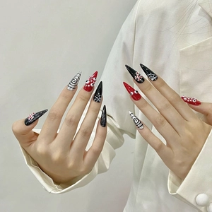 Handmade stiletto press-on nails with 3D eye and spider web Halloween design