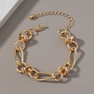 Trend men's chunky golden metal chain bracelet with irregular links on stone decor