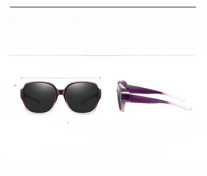 Detailed size guide for polarized fit-over sunglasses with specific frame dimensions