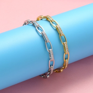 Fashion Cable Chain Bracelet Brass Gold Plated Micro Pave Cubic Zirconia Hip Hop Geometric Jewelry For Women
