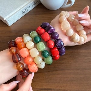 Minimalist square acrylic bangle set with colorful resin stone beads in stackable style