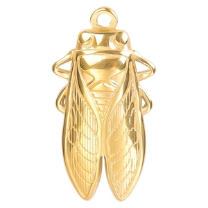 Golden cicada pendant in detailed metal design with hanging ring for jewelry making