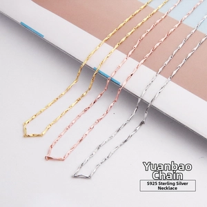 Detailed view of S925 sterling silver Yuanbao chains in gold, rose gold and silver