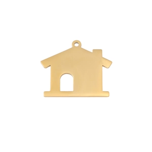 Detailed view of 35mm gold hollow house pendant with polished stainless steel surface
