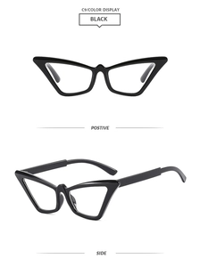 Front and side view of trendy black cat eye sunglasses with a sleek polished finish